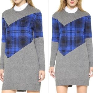 Thakoon Collective Argyle Grey Blue Plaid Preppy Knit Sweater Dress Size Large